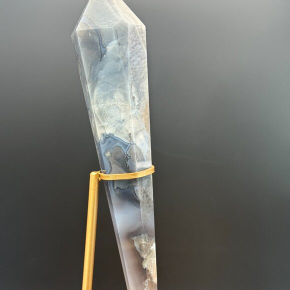 Black Flower Agate Chalcedony Wand 268g Crystal Protection Inspiration A1 - Picture 6 of 6